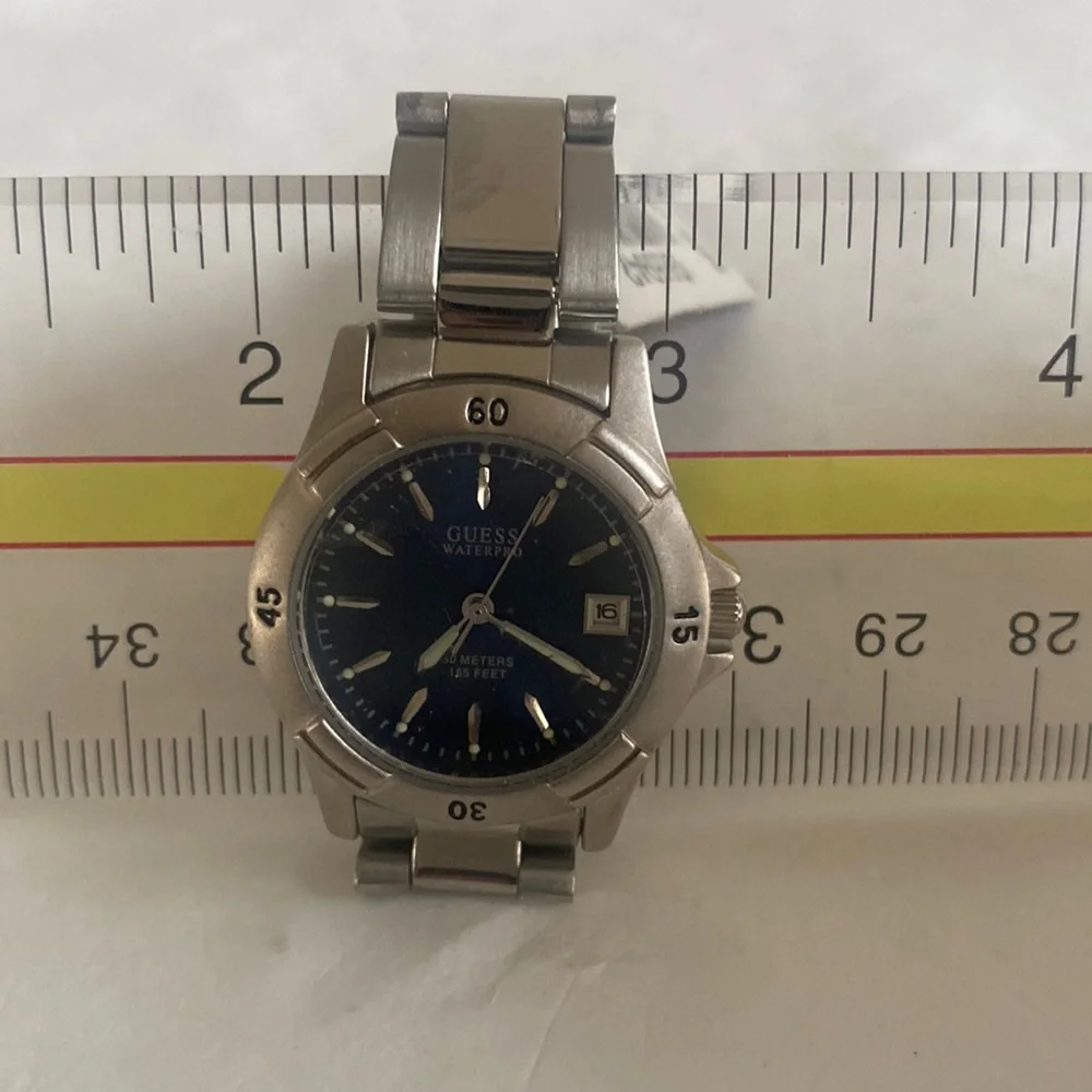 GUESS Silver Tone Stainless Calendar Wrist Watch $65 NWT Working Battery